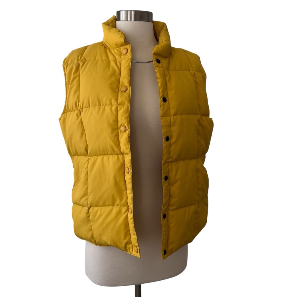 Vintage Lands’ End down button up puffer vest yellow nylon S - Picture 3 of 13